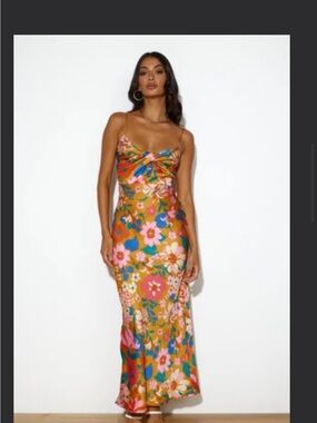 Hello Molly Mustard Multi Floral Twist-Front Maxi Dress
